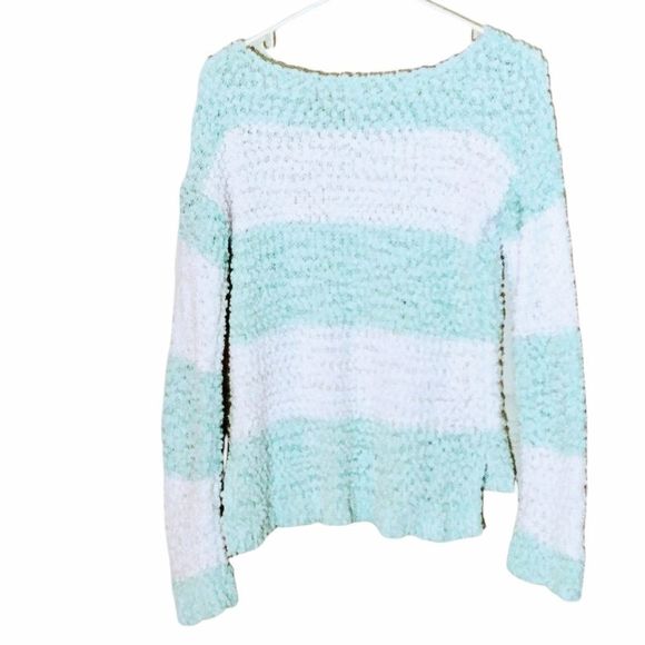 No Boundaries Women's Mint Stripe Knit Sweater Size Medium - Picture 2 of 7